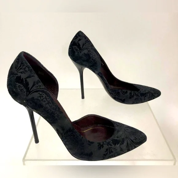 GUCCI Velvet Suede D'orsay Pointed Toe 3.5" Midi Pumps Heels Black Designer 38.5 - Picture 5 of 10